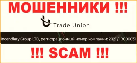 Рег. номер мошенников Trade Union, расположенный у их на официальном веб-ресурсе: 2021/IBC00031