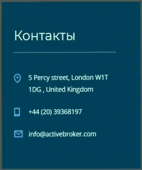 Адрес главного офиса дилера Актив Брокер, представленный на официальном сайте указанного Форекс дилера