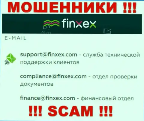 В разделе контактной информации интернет мошенников Finxex Com, расположен вот этот адрес электронного ящика для связи