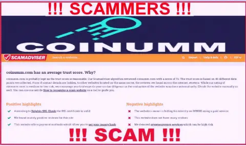 Information about Coinumm Com scammers from scamadviser com