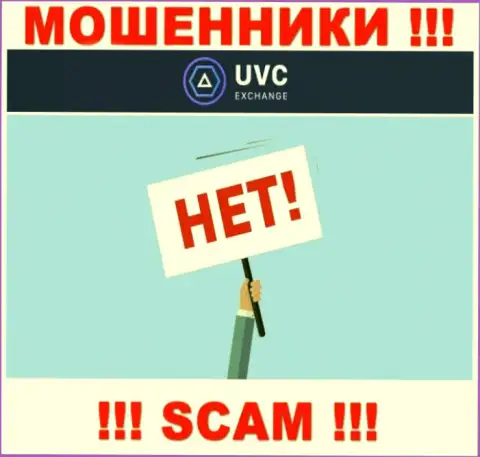 На информационном ресурсе мошенников UVC Exchange нет ни слова о регуляторе компании