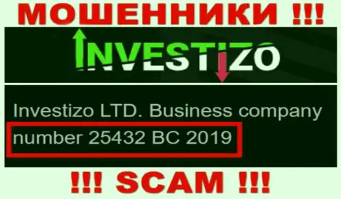 Investizo LTD интернет-мошенников Инвестицо было зарегистрировано под вот этим регистрационным номером - 25432 BC 2019
