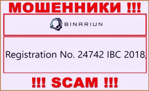 Номер регистрации конторы Binariun, которую стоит обходить стороной: 24742 IBC 2018