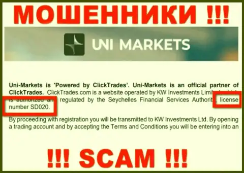 Будьте весьма внимательны, UNIMarkets Com присвоят финансовые вложения, хоть и разместили свою лицензию на онлайн-ресурсе