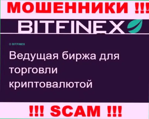 Основная деятельность Bitfinex Com - это Crypto trading, будьте бдительны, работают противоправно