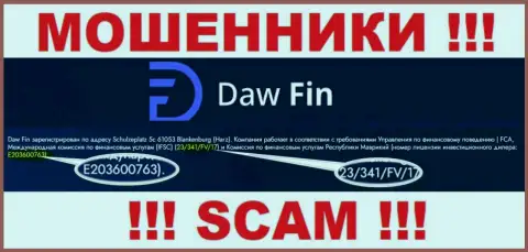Номер лицензии на осуществление деятельности DawFin, на их сервисе, не сумеет помочь уберечь Ваши финансовые активы от прикарманивания