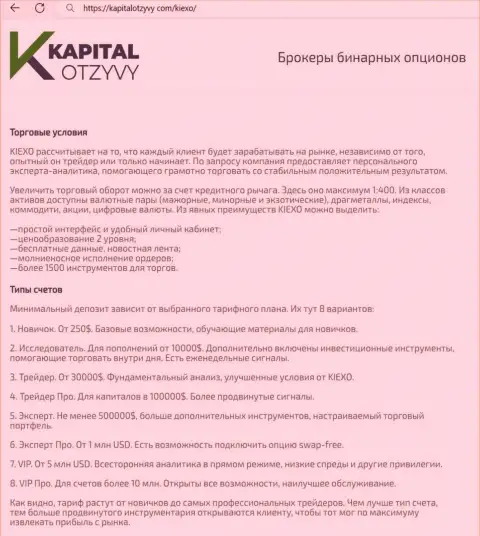 Веб портал КапиталОтзывы Ком на своих страницах тоже разместил публикацию об условиях для спекулирования организации Киексо Ком